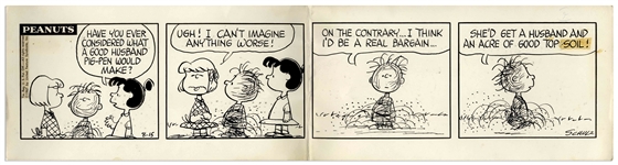 Charles Schulz Hand-Drawn Peanuts Comic Strip From 1967 -- In This Strip Violet Argues That Pig-Pen Would Make a Good Husband